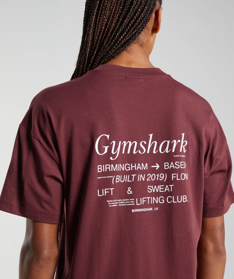 Koszulki Gymshark Social Club Oversized Damskie Bordowe | PL 302UMW